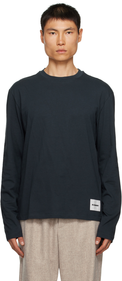 Shop Jil Sander Three-pack Multicolor Long Sleeve T-shirts In White/black/blue