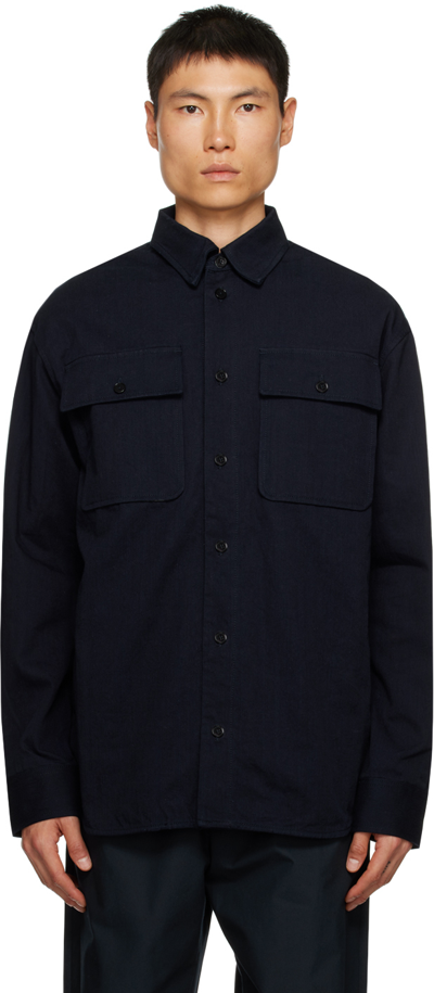 Shop Jil Sander Navy Spread Collar Denim Shirt In 402 - Midnight