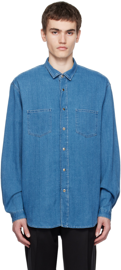 Shop Lardini Blue Patch Pocket Shirt In 820 Denim