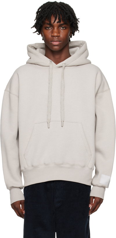 Shop Ami Alexandre Mattiussi Gray Paneled Hoodie In Pearl Grey/088