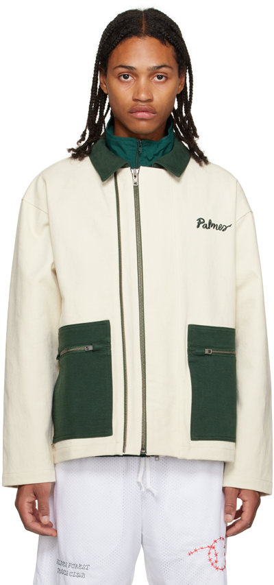 Shop Palmes Off-white Double Zip Jacket In Off-white W. Green