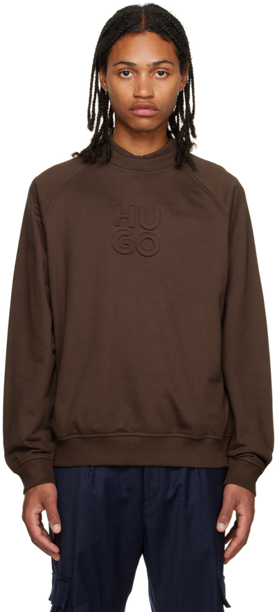 Shop Hugo Brown Embossed Sweatshirt In Dark Brown 201