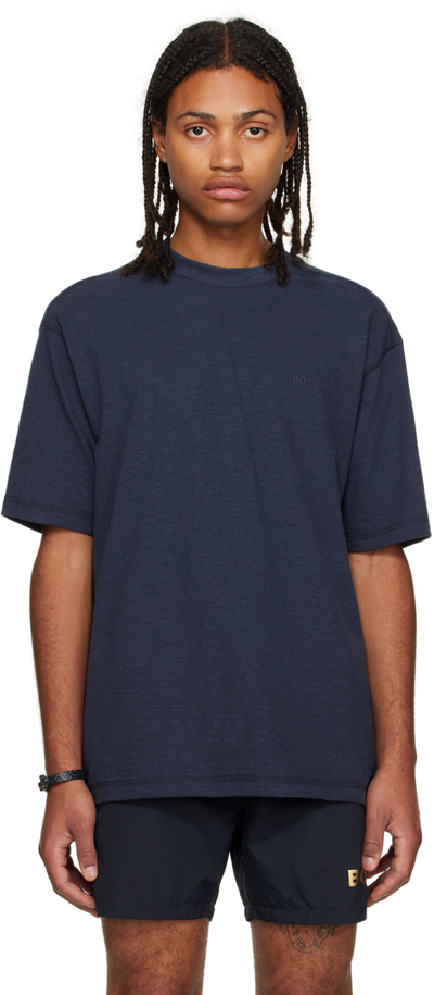 Shop Hugo Boss Navy Bonded T-shirt In Dark Blue 404