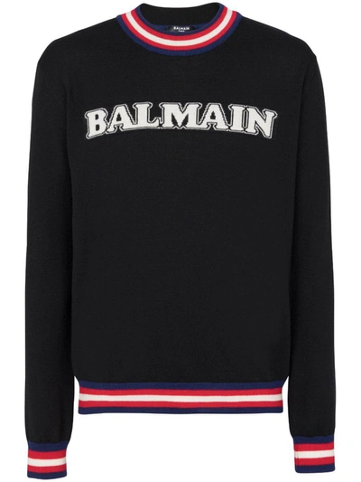 Shop Balmain Logo-jacquard Jumper In Black