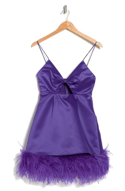 Shop Alice And Olivia Necole Cutout Feather Hem Minidress In Purple