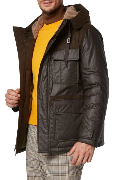 Andrew Marc Harrigan Mixed Media Puffer Jacket In Canteen