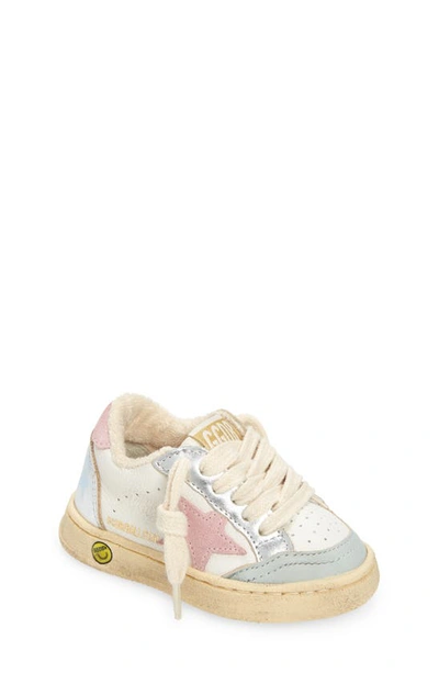 Shop Golden Goose Ball Star Lace-up Leather Sneaker In Grey/ White/ Pink