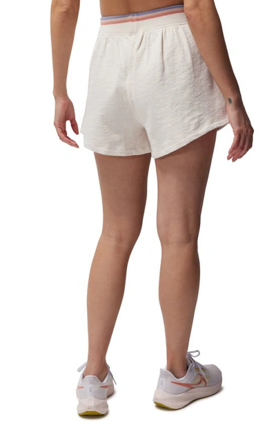 Shop Spiritual Gangster Anja Stripe High Waist Cotton Terry Cloth Sweat Shorts In White Sand