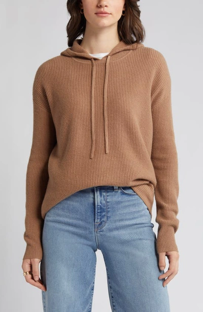 Nordstrom Wool Blend Zip Hoodie Cardigan In Tan Smoke