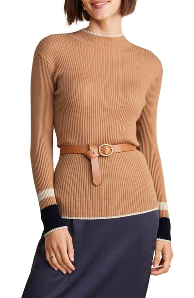 Shop Vineyard Vines Mock Neck Rib Cashmere Sweater In Camel Heather