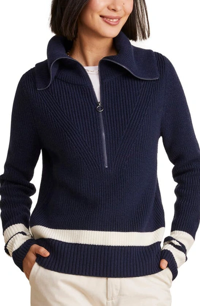 Shop Vineyard Vines Stripe Half-zip Merino Wool Sweater In Nautical Navy