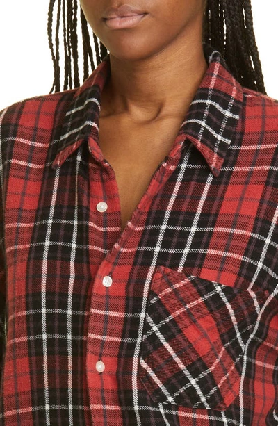 Shop R13 Raw Edge Plaid Cotton Flannel Button-up Shirt In Red/ Black Plaid
