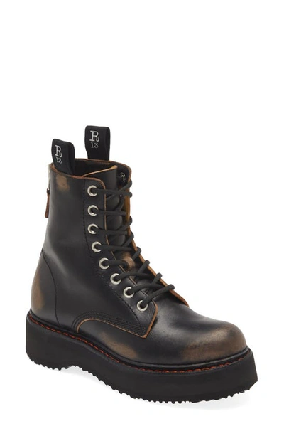 Shop R13 Platform Combat Boot In Black