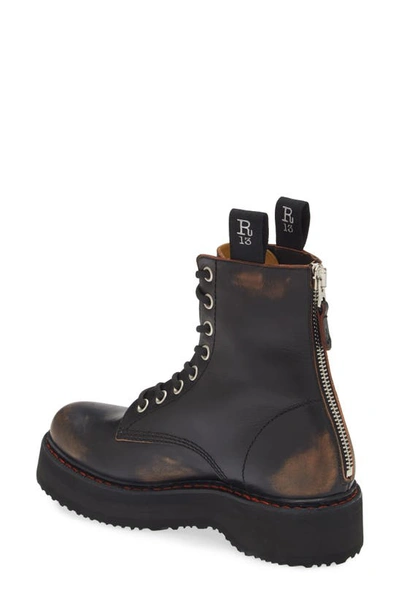 R13 Double Stacked Lace Up Boots In Black
