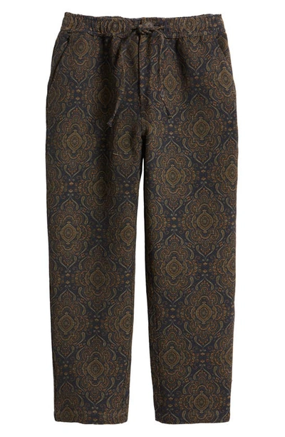 Shop Wax London Kurt Antiqued Jacquard Trousers In Navy/ Green