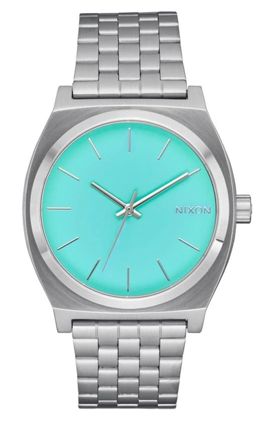 Shop Nixon The Time Teller Bracelet Watch, 37mm In Silver / Turquoise