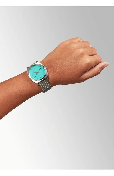 Nixon The Time Teller Bracelet Watch, 37mm In Silver / Turquoise