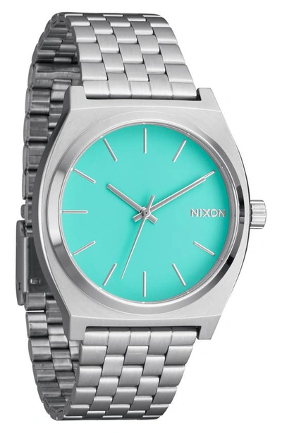 Shop Nixon The Time Teller Bracelet Watch, 37mm In Silver / Turquoise