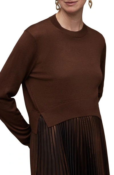Shop Allsaints Nadia Two-piece Metallic Dress & Merino Wool Sweater In Pale Cacao/ Black
