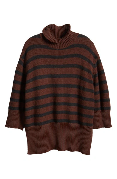 Shop Masai Copenhagen Fabi Stripe Turtleneck Sweater In Coffee/blk
