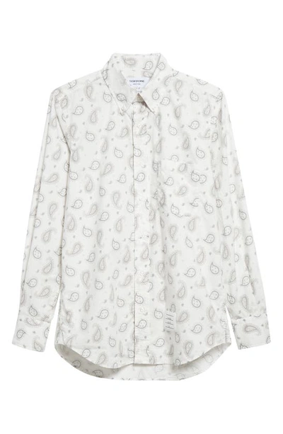 Shop Thom Browne Paisley Straight Fit Cotton Button-down Shirt In Light Grey