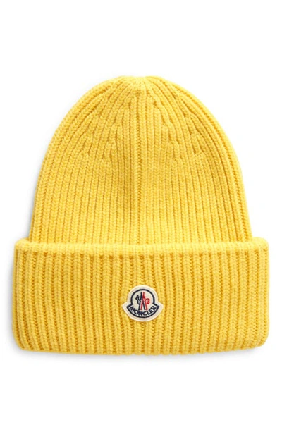 Shop Moncler Bell Logo Patch Virgin Wool & Cashmere Beanie In Yellow