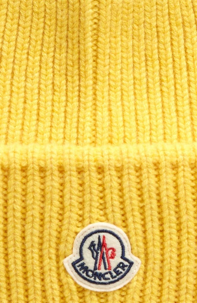 Shop Moncler Bell Logo Patch Virgin Wool & Cashmere Beanie In Yellow