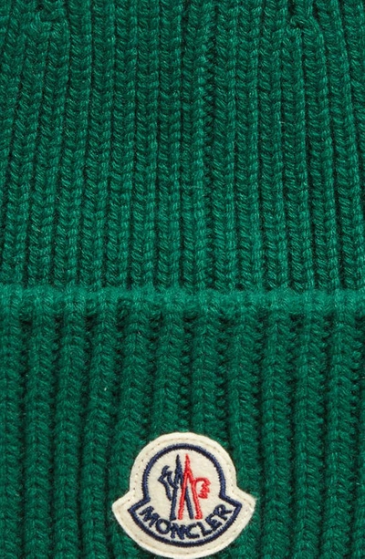 Shop Moncler Bell Logo Patch Virgin Wool & Cashmere Beanie In Pine Green