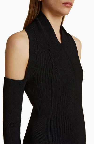 Shop Khaite Sutton Cold Shoulder Long Sleeve Sweater Dress In Black