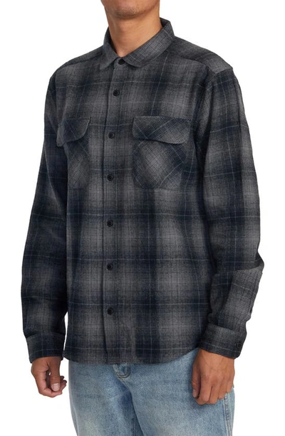 Shop Rvca Dayshift Gradient Check Flannel Button-up Shirt In  Black