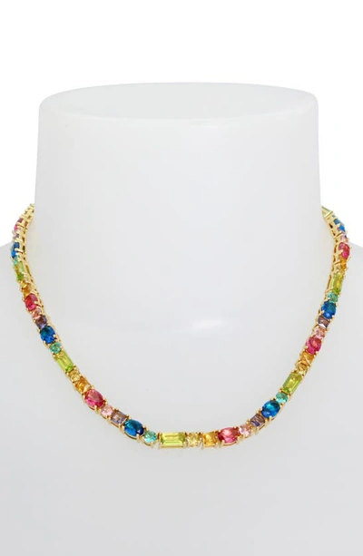 Shop Kurt Geiger Mixed Crystal Tennis Necklace In Gold Multi
