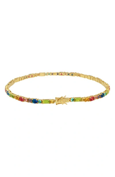 Shop Kurt Geiger Mixed Crystal Tennis Necklace In Gold Multi