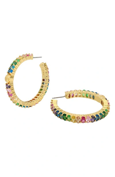 Shop Kurt Geiger Rainbow Crystal Hoop Earrings In Gold Multi