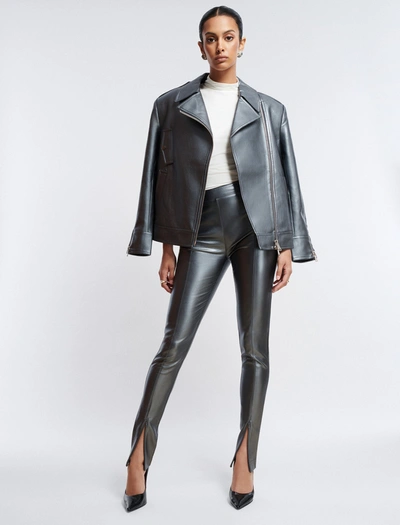 Shop Bcbgmaxazria Metallic Faux Leather Zip Hem Pant In Stone Grey