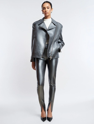 Shop Bcbgmaxazria Metallic Faux Leather Zip Hem Pant In Stone Grey