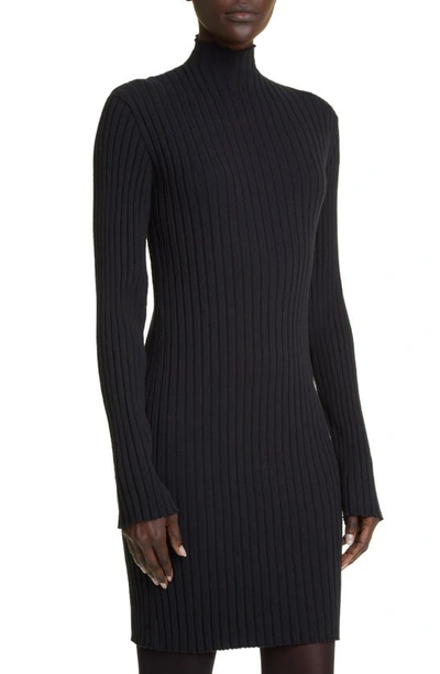 Shop The Row Diolette Long Sleeve Silk Rib Sweater Dress In Black