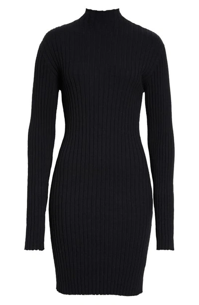 Shop The Row Diolette Long Sleeve Silk Rib Sweater Dress In Black