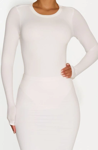 N By Naked Wardrobe Bare Crewneck Long Sleeve Bodysuit In White