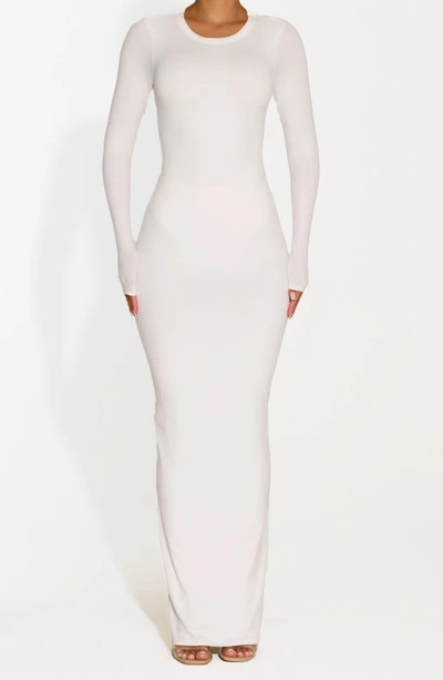 N By Naked Wardrobe Bare Crewneck Long Sleeve Bodysuit In White
