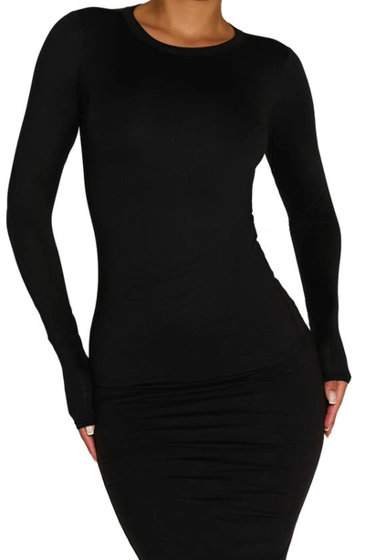 Shop N By Naked Wardrobe Bare Crewneck Long Sleeve Top In Black