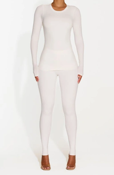 N By Naked Wardrobe Bare Crewneck Long Sleeve Top In White