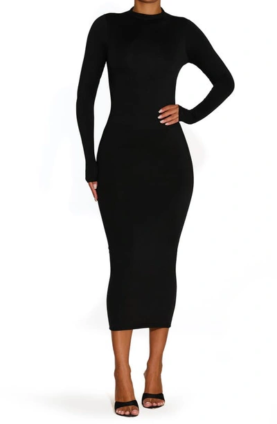 Shop N By Naked Wardrobe Bare Long Sleeve Midi Dress In Black