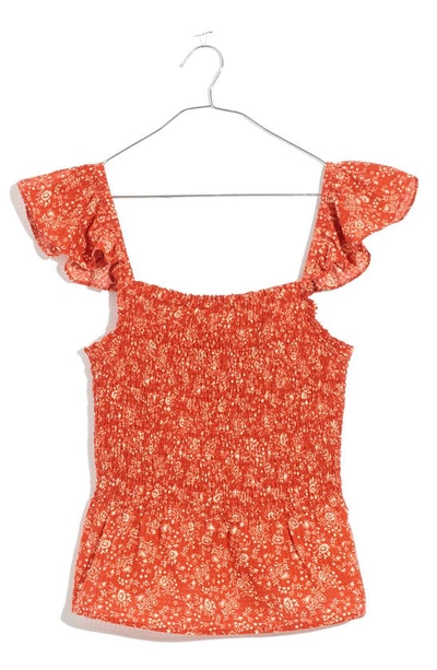 Shop Madewell Lucie Floral Smocked Peplum Top In Fresh Chili
