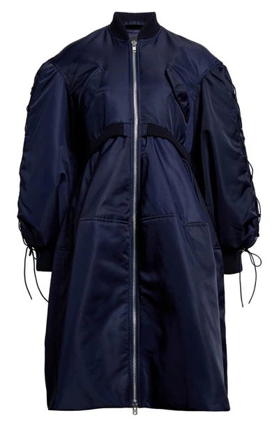 Shop Simone Rocha Balloon Sleeve Nylon Bomber Coat In Navy