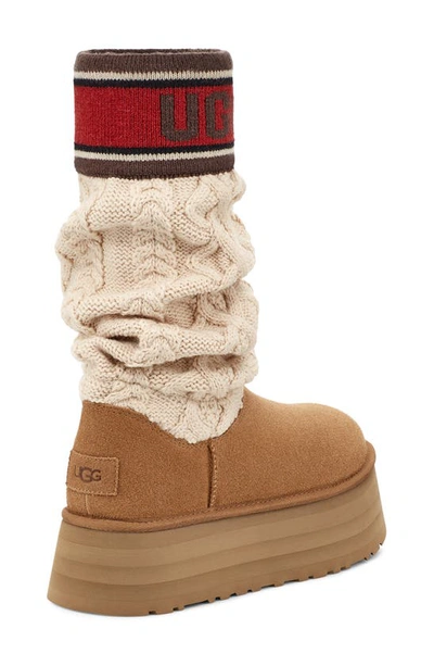 Ugg Classic Sweater Letter Ta Knitted Suede High-leg Boots In Chestnut