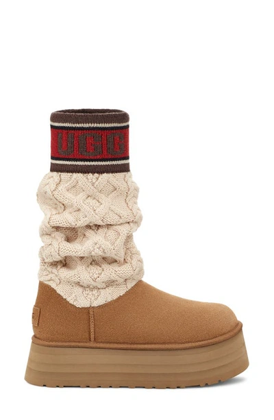 Ugg Classic Sweater Letter Ta Knitted Suede High-leg Boots In Chestnut