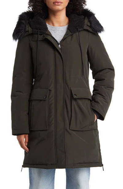 Shop Sam Edelman Faux Fur Trim Parka In Olive