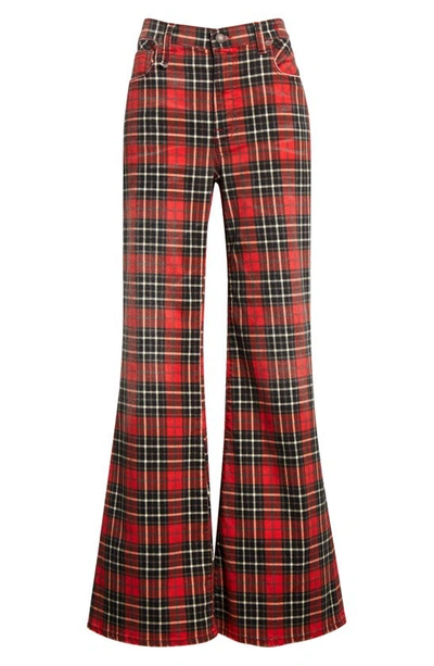Shop R13 Janet Relaxed Flare Jeans In Printed Red Plaid
