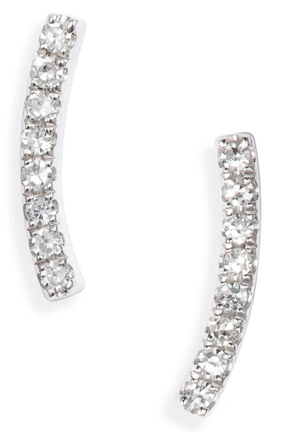 Shop Meira T Curved Diamond Bar Earrings In White