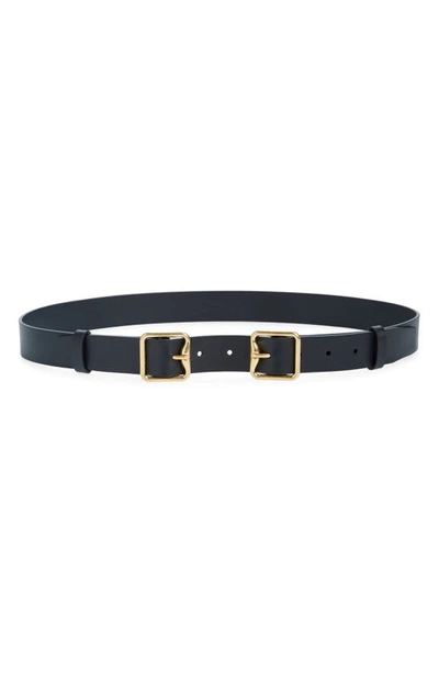 Shop Burberry Double Buckle Leather Belt In Black